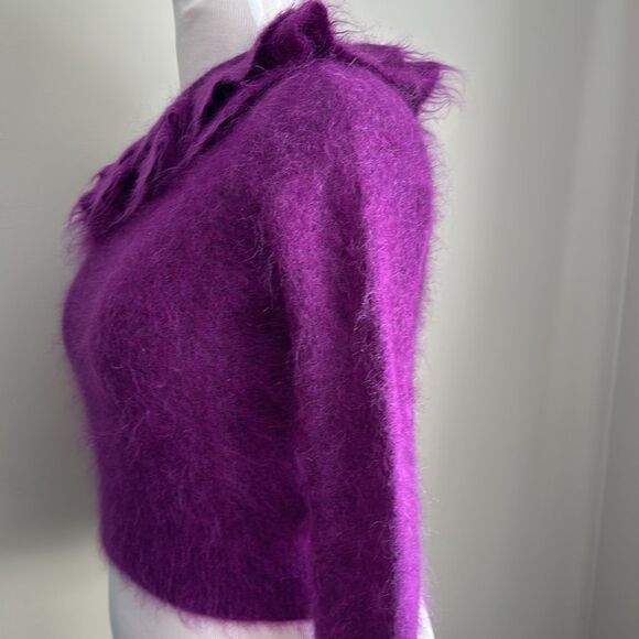 ZARA Purple One shoulder Long Sleeve Ruffled asymmetrical Knit Sweater Size S - Picture 3 of 9